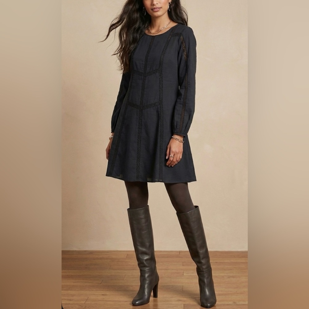 Outerknown Eliott Dress Long Sleeve Size M Black Organic Cotton Dark Feminine